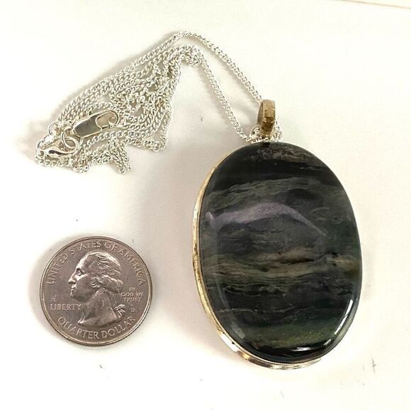 ASV Large 20” Laborite & Sterling  925 Silver Necklace - Picture 7 of 10